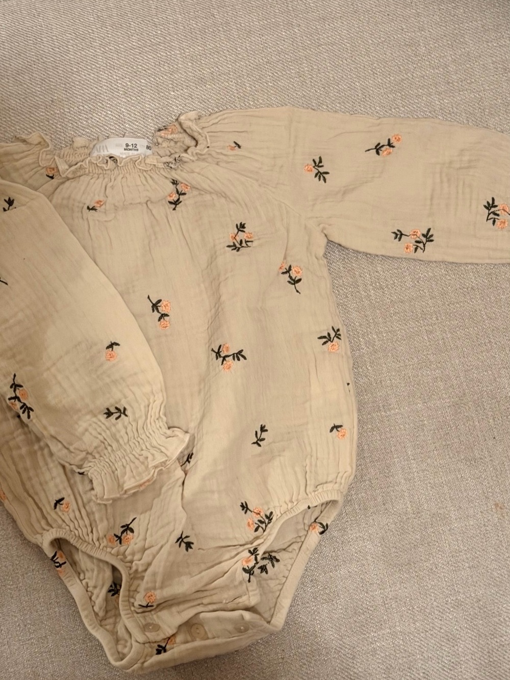 Zara Beige Baby One-Piece Bodysuit with Orange Floral Embroidery